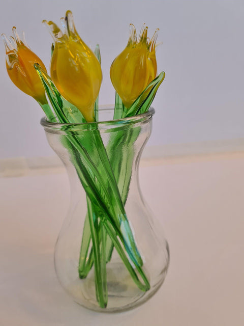 Yellow Glass Tulip - Handcrafted Short Stem Flower