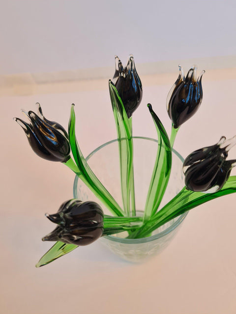 Black Glass Tulip - Handcrafted Short Stem Flower