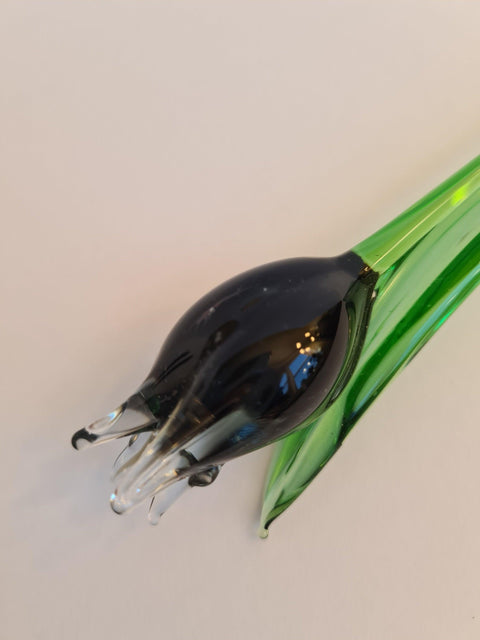 Black Glass Tulip - Handcrafted Short Stem Flower