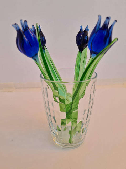 Blue Glass Tulip - Handcrafted Short Stem Flower