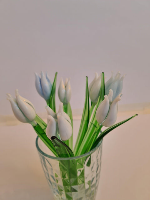 White Glass Tulip - Handcrafted Short Stem Flower