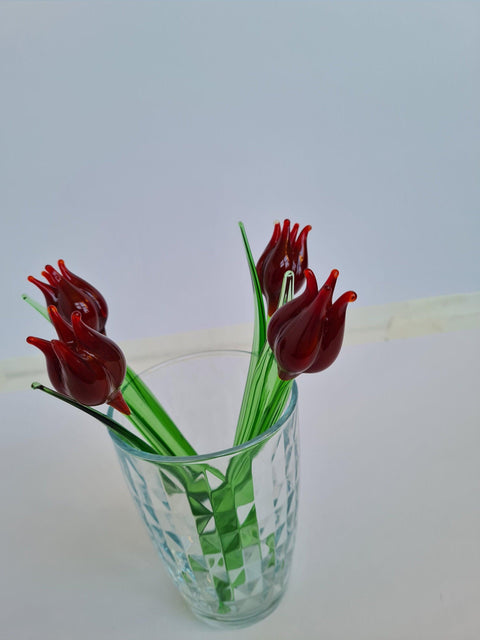 Red Glass Tulip - Handcrafted Short Stem Flower