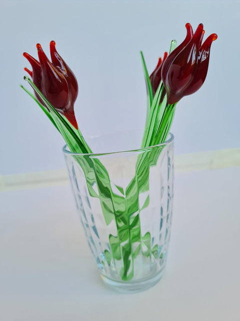 Red Glass Tulip - Handcrafted Short Stem Flower