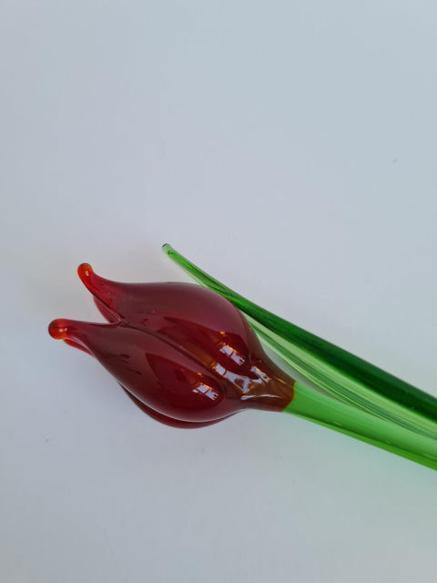 Red Glass Tulip - Handcrafted Short Stem Flower