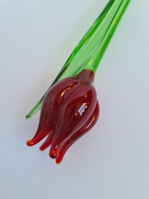 Red Glass Tulip - Handcrafted Short Stem Flower