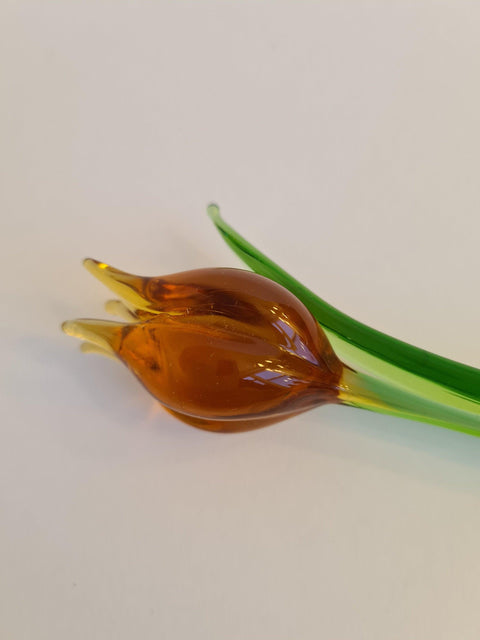 Amber Glass Tulip - Handcrafted Short Stem Flower