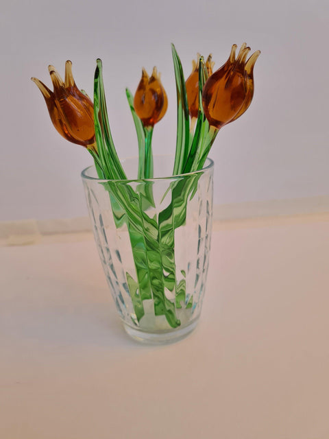 Amber Glass Tulip - Handcrafted Short Stem Flower