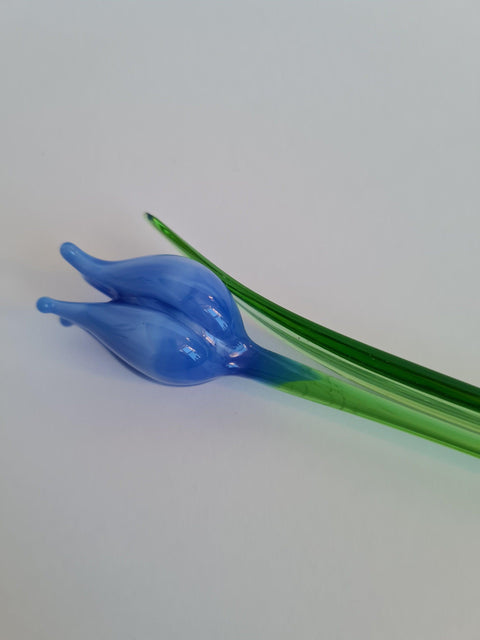 Light Blue Glass Tulip - Handcrafted Short Stem Flower