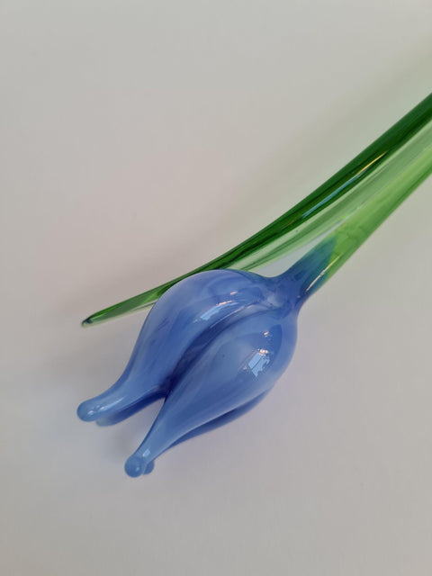 Light Blue Glass Tulip - Handcrafted Short Stem Flower