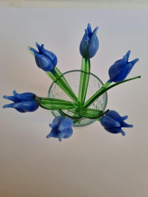 Light Blue Glass Tulip - Handcrafted Short Stem Flower