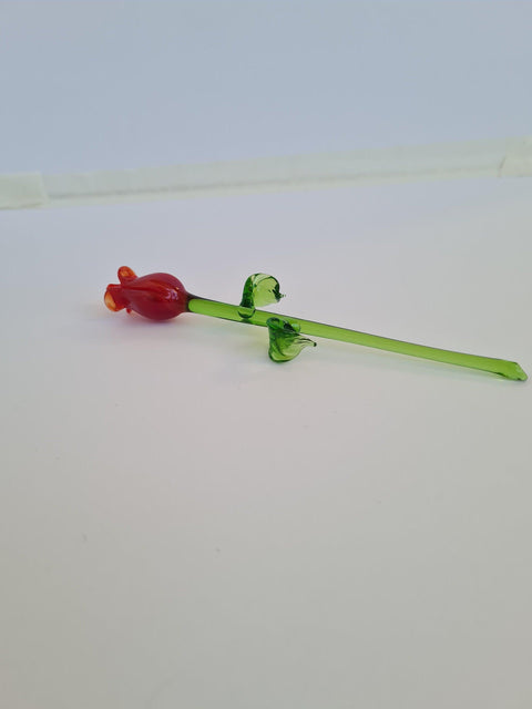 Red Glass Rose - Handcrafted Short Stem Flower