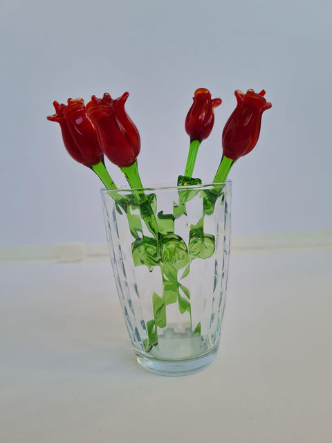 Red Glass Rose - Handcrafted Short Stem Flower