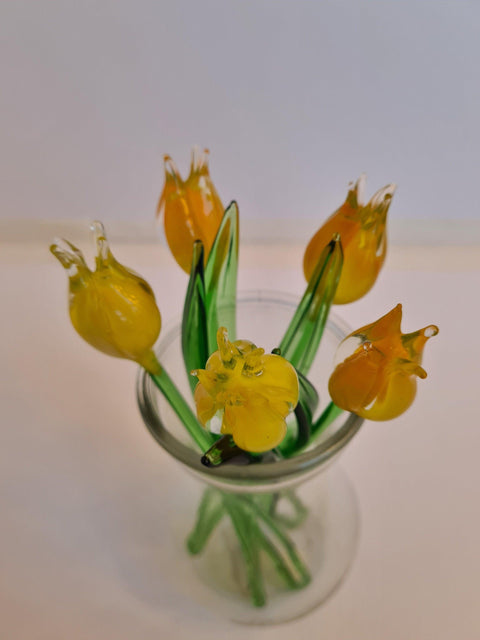 Yellow Glass Tulip - Handcrafted Short Stem Flower