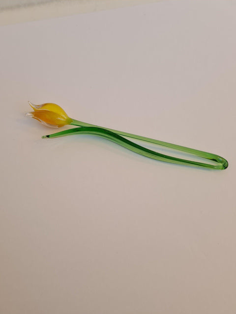 Yellow Glass Tulip - Handcrafted Short Stem Flower