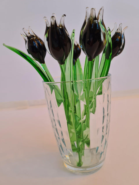 Black Glass Tulip - Handcrafted Short Stem Flower