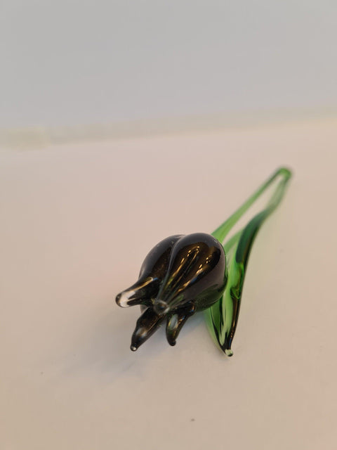 Black Glass Tulip - Handcrafted Short Stem Flower