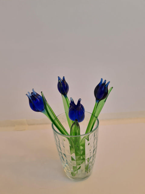 Blue Glass Tulip - Handcrafted Short Stem Flower