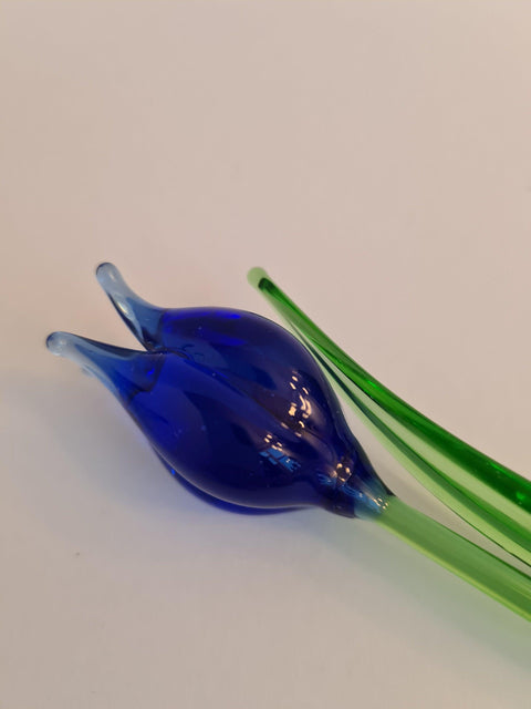 Blue Glass Tulip - Handcrafted Short Stem Flower