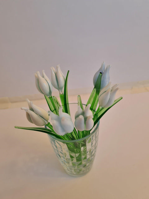 White Glass Tulip - Handcrafted Short Stem Flower