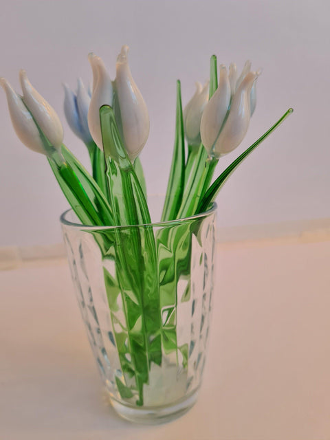 White Glass Tulip - Handcrafted Short Stem Flower