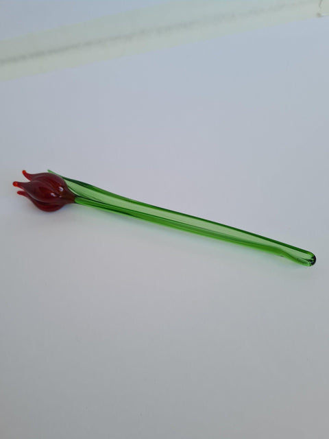 Red Glass Tulip - Handcrafted Short Stem Flower