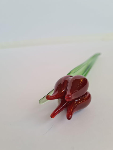 Red Glass Tulip - Handcrafted Short Stem Flower