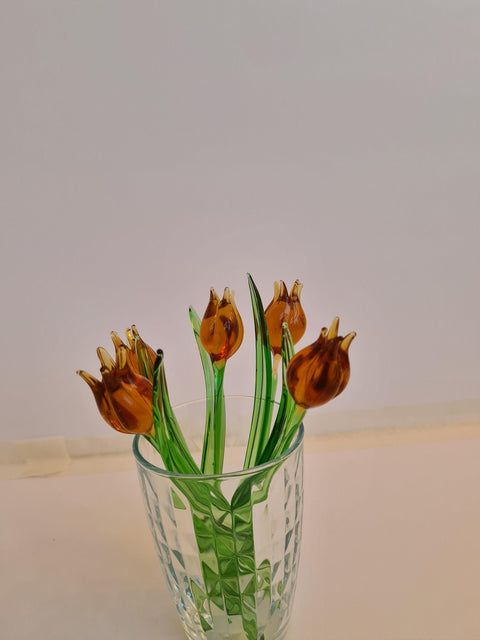 Amber Glass Tulip - Handcrafted Short Stem Flower