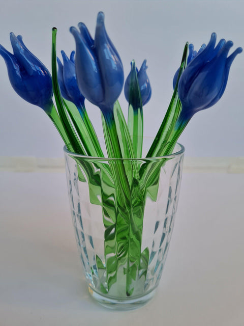 Light Blue Glass Tulip - Handcrafted Short Stem Flower