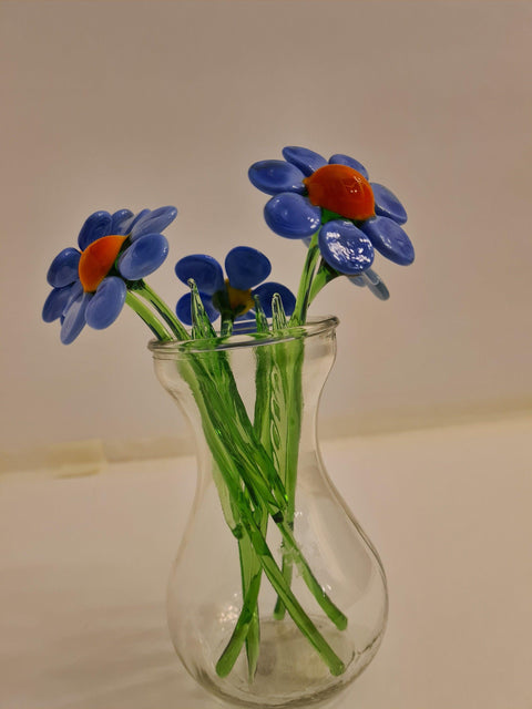 Light Blue Glass Daisy - Handcrafted Short Stem Flower