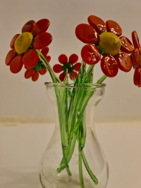 Red Glass Daisy - Handcrafted Short Stem Flower