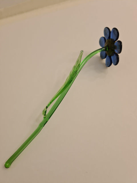 Blue Glass Daisy - Handcrafted Short Stem Flower