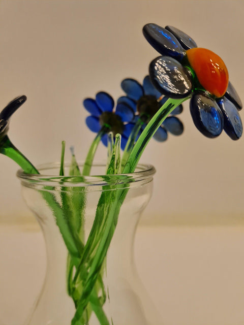 Blue Glass Daisy - Handcrafted Short Stem Flower