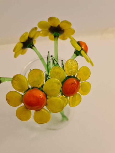 Yellow Glass Daisy - Handcrafted Short Stem Flower