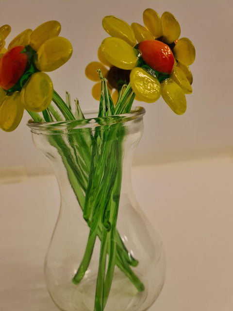 Yellow Glass Daisy - Handcrafted Short Stem Flower