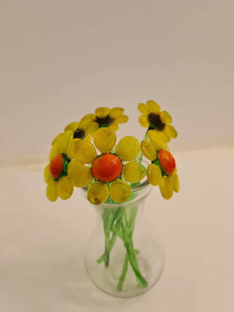 Yellow Glass Daisy - Handcrafted Short Stem Flower