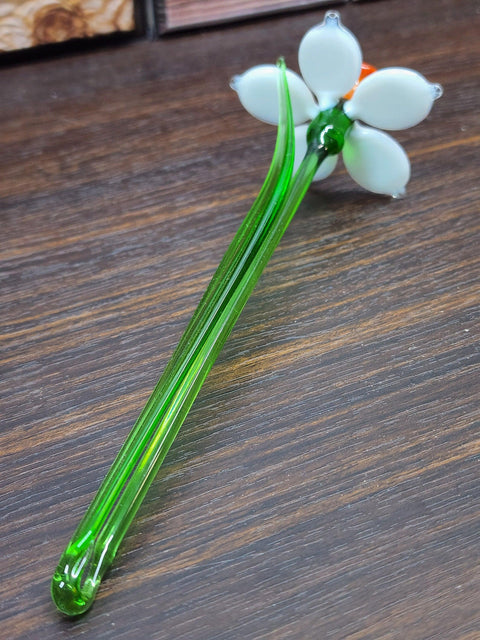 White Glass Daffodil - Handcrafted Short Stem Flower