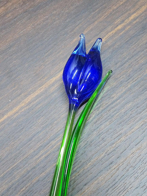 Blue Glass Tulip - Handcrafted Long Stem Flower