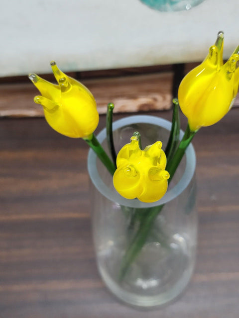 Yellow Glass Tulip - Handcrafted Long Stem Flower