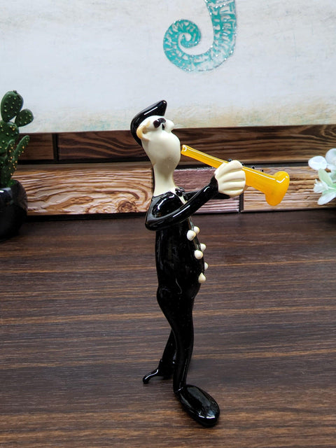 Handcrafted Large Glass Figurine - Lampworking - Musician With Clarinet Design