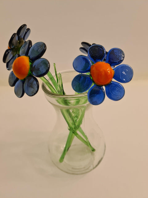 Blue Glass Daisy - Handcrafted Short Stem Flower