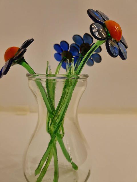 Blue Glass Daisy - Handcrafted Short Stem Flower