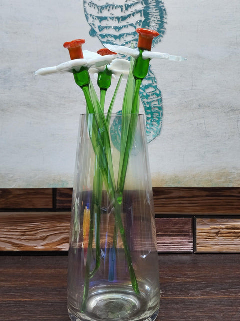 White Glass Daffodil - Handcrafted Long Stem Flower