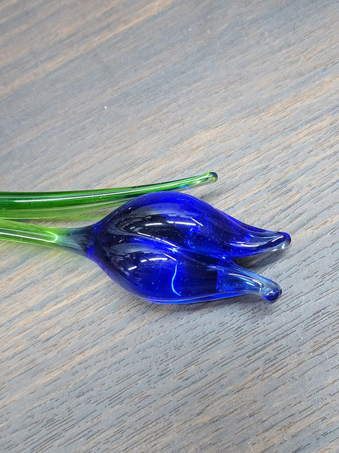 Blue Glass Tulip - Handcrafted Long Stem Flower