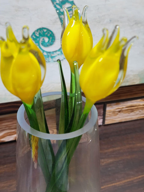 Yellow Glass Tulip - Handcrafted Long Stem Flower