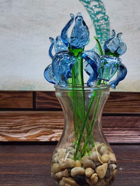 Blue Glass Iris - Handcrafted Short Stem Flower