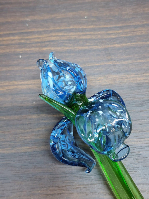 Blue Glass Iris - Handcrafted Short Stem Flower