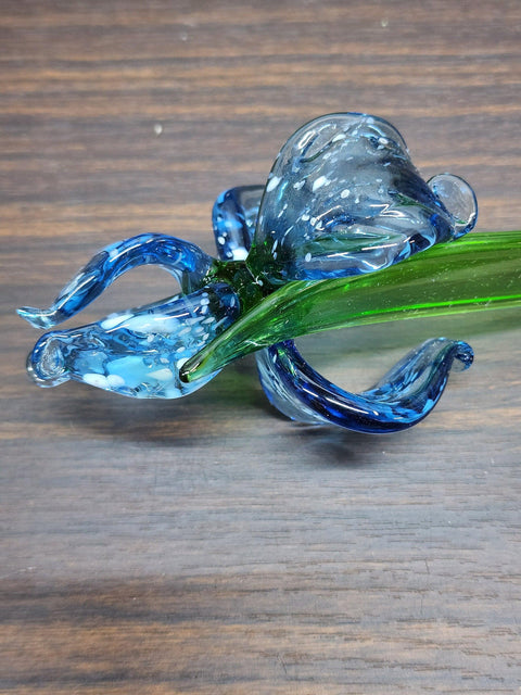 Blue Glass Iris - Handcrafted Short Stem Flower