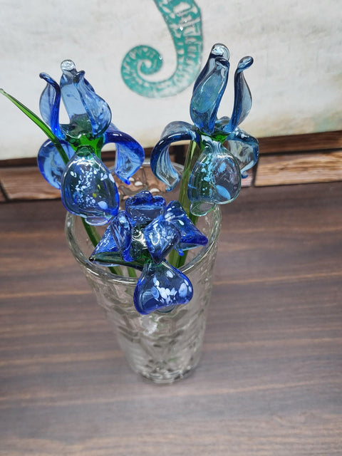 Blue Glass Iris - Handcrafted Long Stem Flower