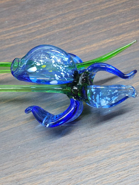 Blue Glass Iris - Handcrafted Long Stem Flower