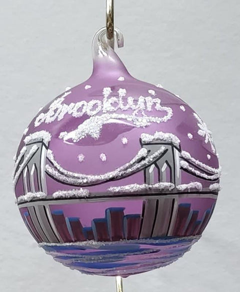 Lavender Blown Glass Ornament - Handcrafted - Brooklyn Bridge Design